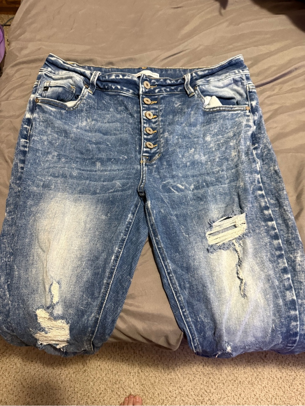 Distressed Blue  women’s Jeans - Classic Button Fly